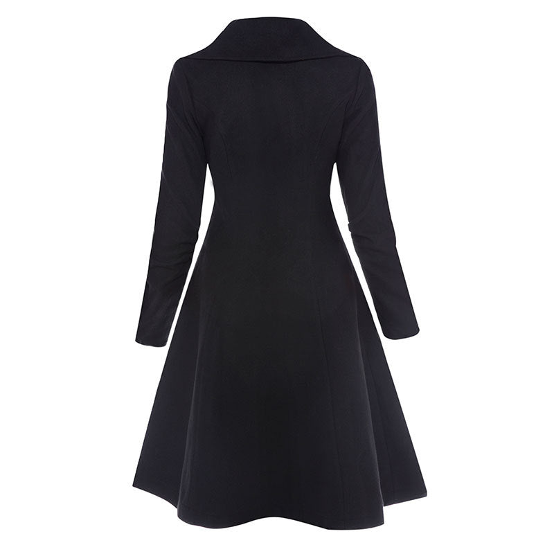 Asymmetric Black Coat Stand Collar Long Sleeve