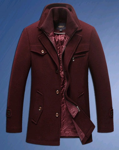 Autumn and winter business casual men's windbreaker men's long section plus cotton thick double collar wool coat coat male