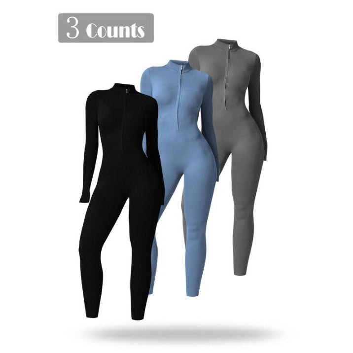 Women's Long-sleeve Zipper Yoga Sports Jumpsuit
