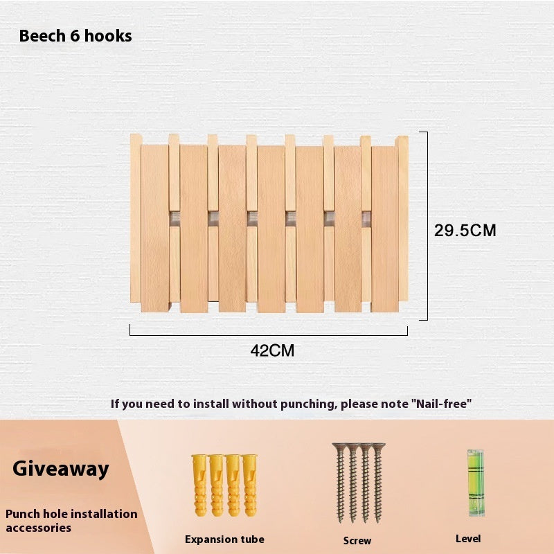 Clothes Hook Wall-mounted Entrance Hallway Hanger Punch-free Solid Wood Creative Keys Clothes