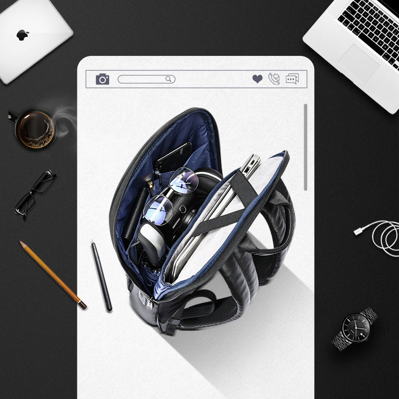 Layered Leather Backpack With Usb Charging