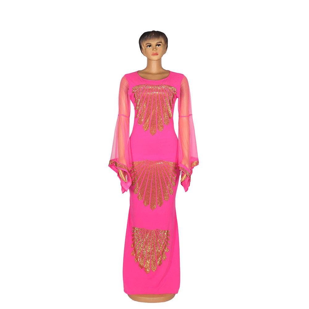 Ladies Fashion Mesh Flared Sleeve Dress