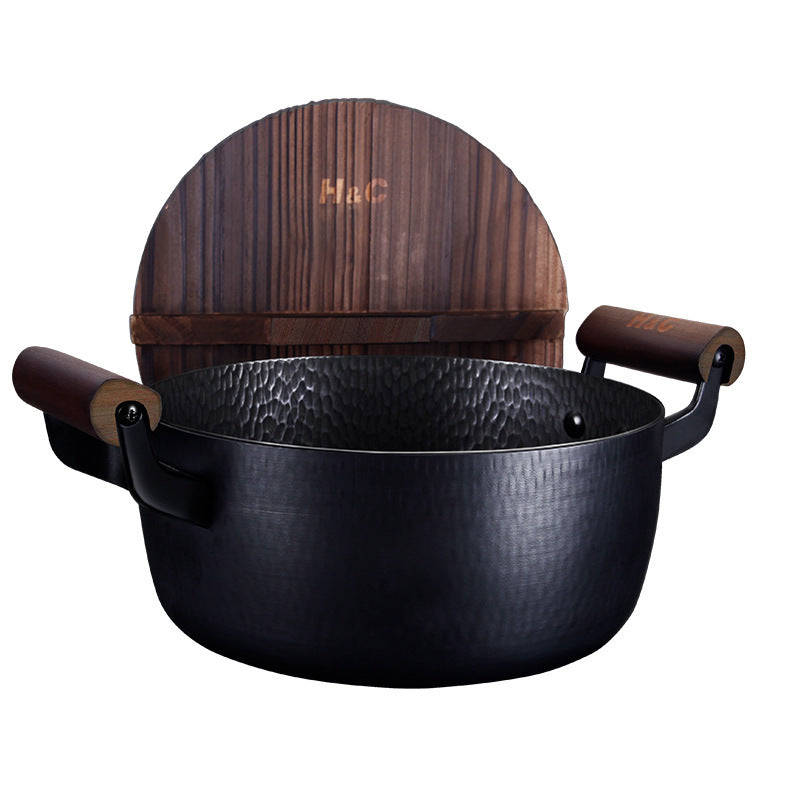 Black Binaural Handmade Iron Beaten Non-stick Soup Pot