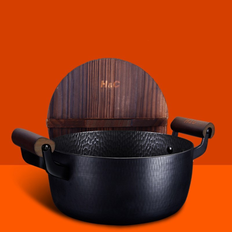Black Binaural Handmade Iron Beaten Non-stick Soup Pot