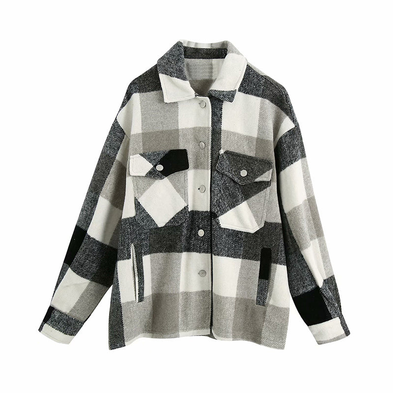 Ladies casual plaid shirt jacket