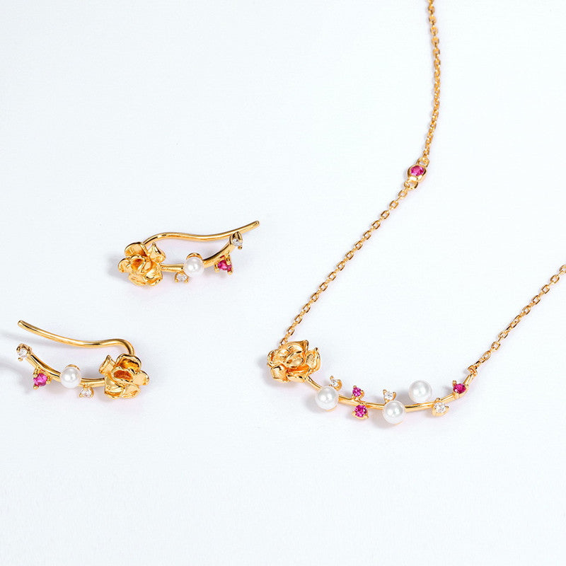 925 Sterling Silver Custom Inlaid Red Corundum Short Literary Style Clavicle Chain