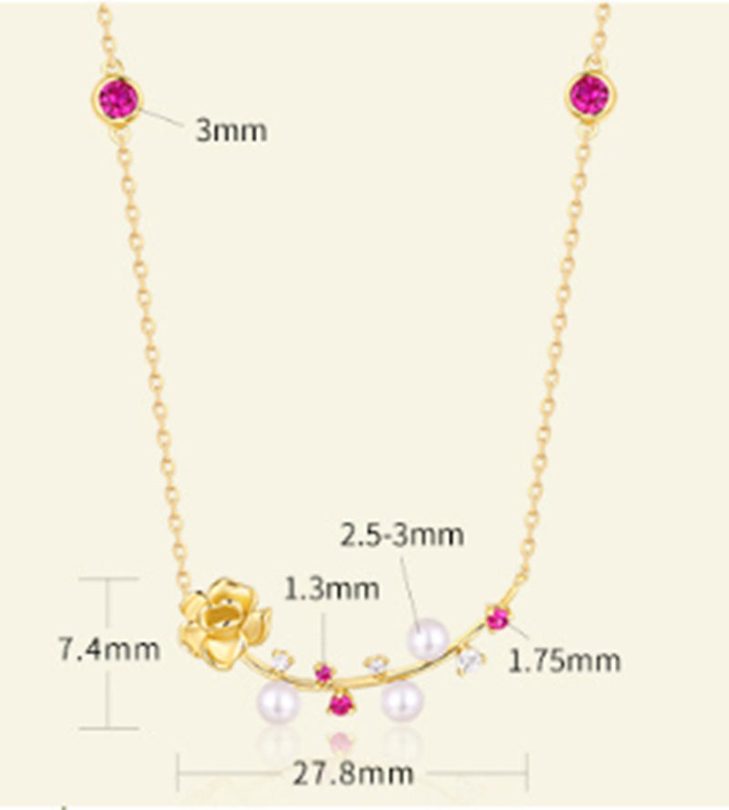 925 Sterling Silver Custom Inlaid Red Corundum Short Literary Style Clavicle Chain