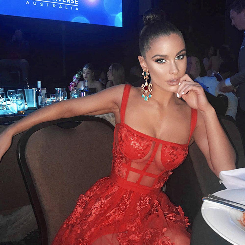 Fashion Sexy Sling Tube Top Lace Temperament Women's Bandage Dress