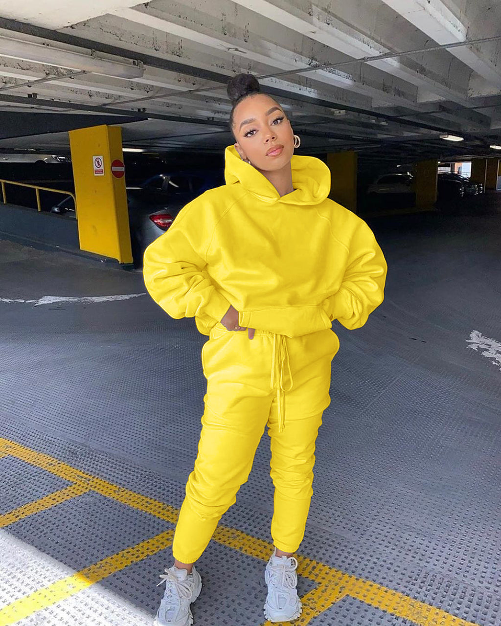 European And American Women's Sweater Fabric Casual Hooded Sweater Two-piece Suit