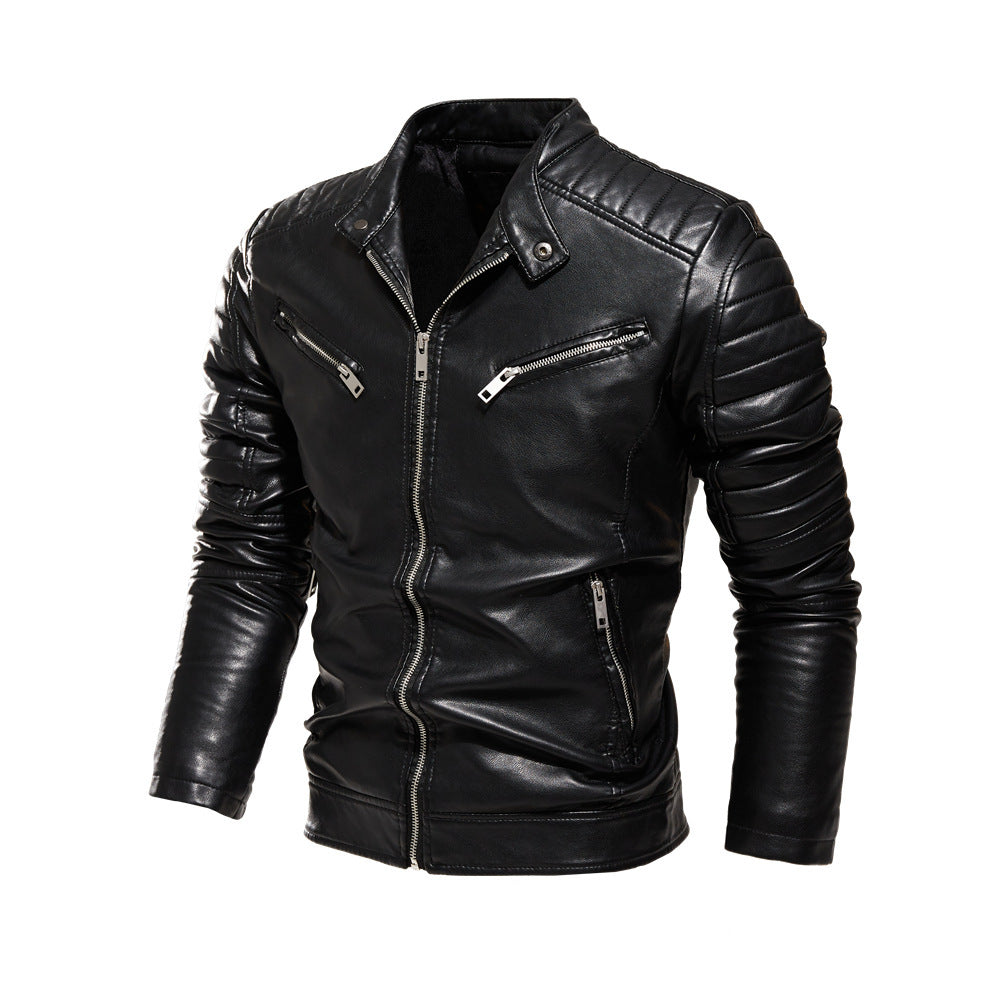Solid Color Men's Pu Leather Jacket Motorcycle Suit