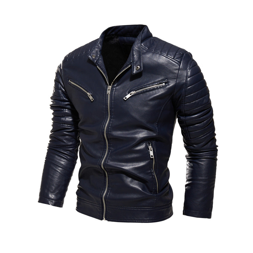 Solid Color Men's Pu Leather Jacket Motorcycle Suit