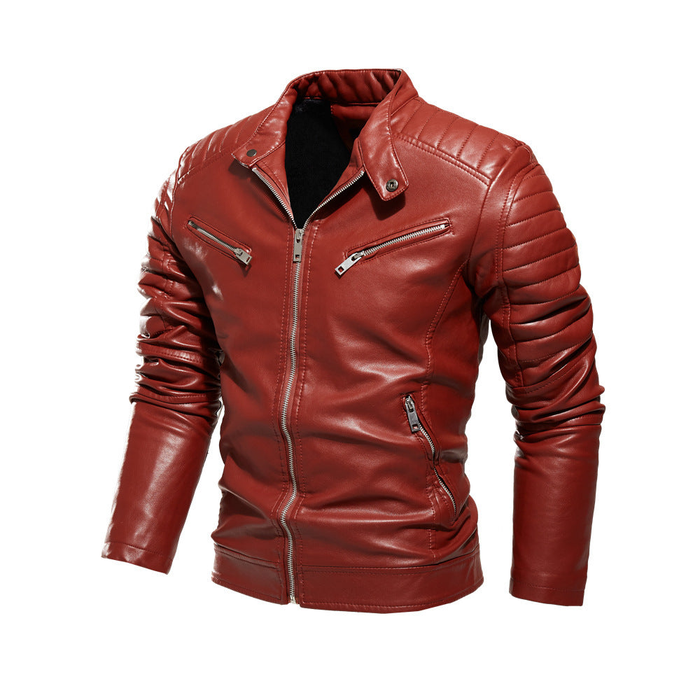 Solid Color Men's Pu Leather Jacket Motorcycle Suit