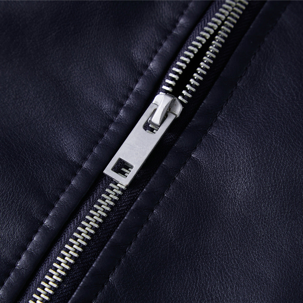 Solid Color Men's Pu Leather Jacket Motorcycle Suit