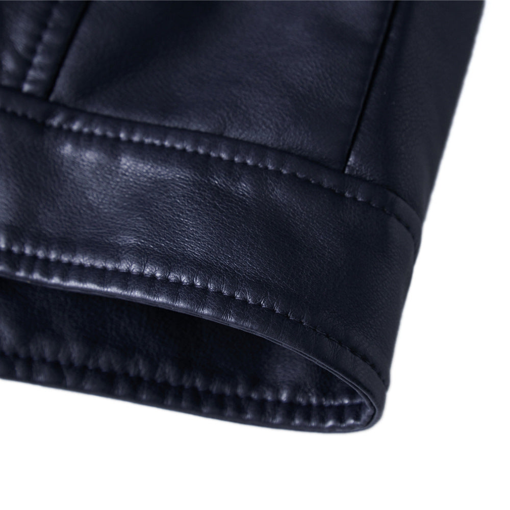 Solid Color Men's Pu Leather Jacket Motorcycle Suit