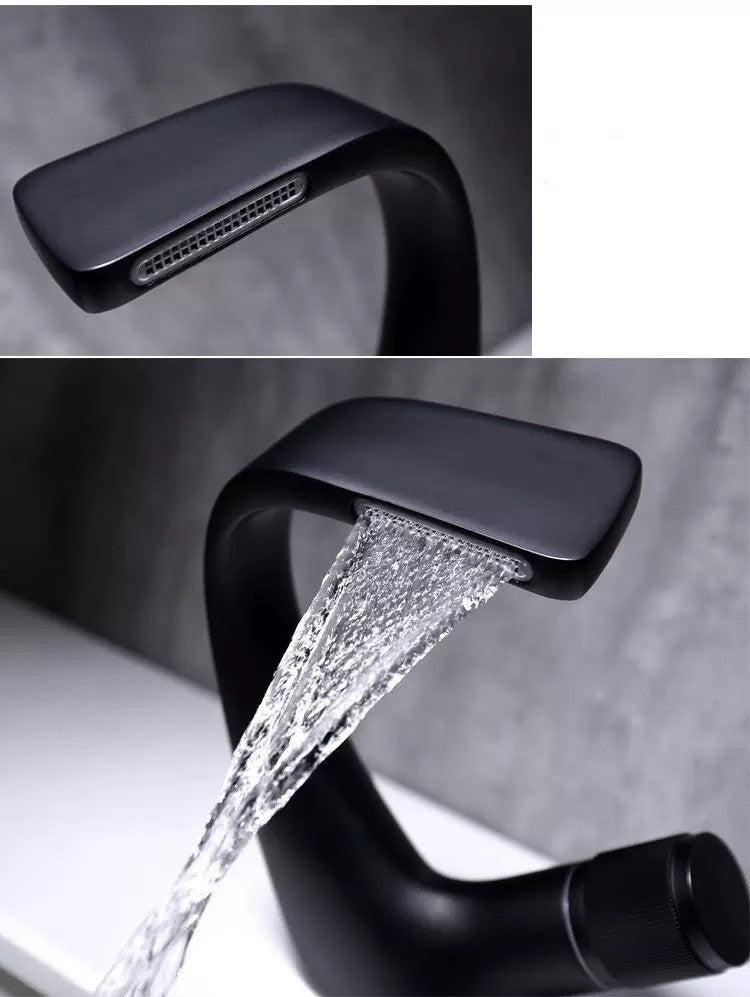 Copper Black Washbasin Waterfall Hot And Cold Bathroom Light Luxury Basin Faucet