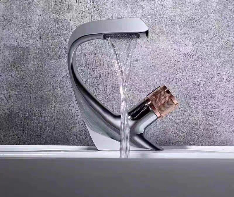 Copper Black Washbasin Waterfall Hot And Cold Bathroom Light Luxury Basin Faucet