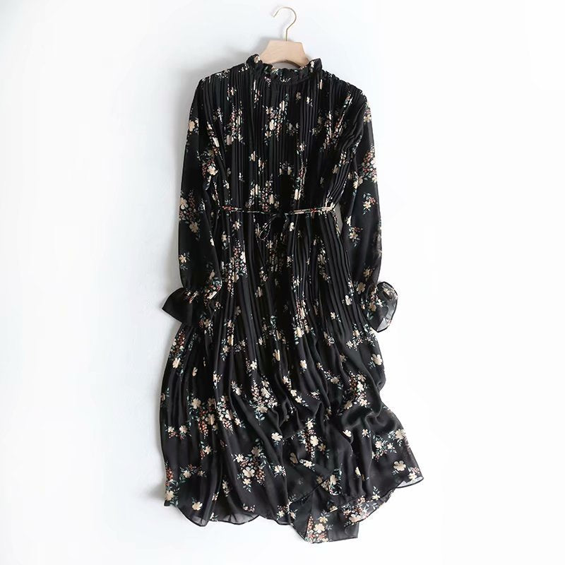 Floral Lace-Up Waist Mid-Length Dress Chiffon Skirt