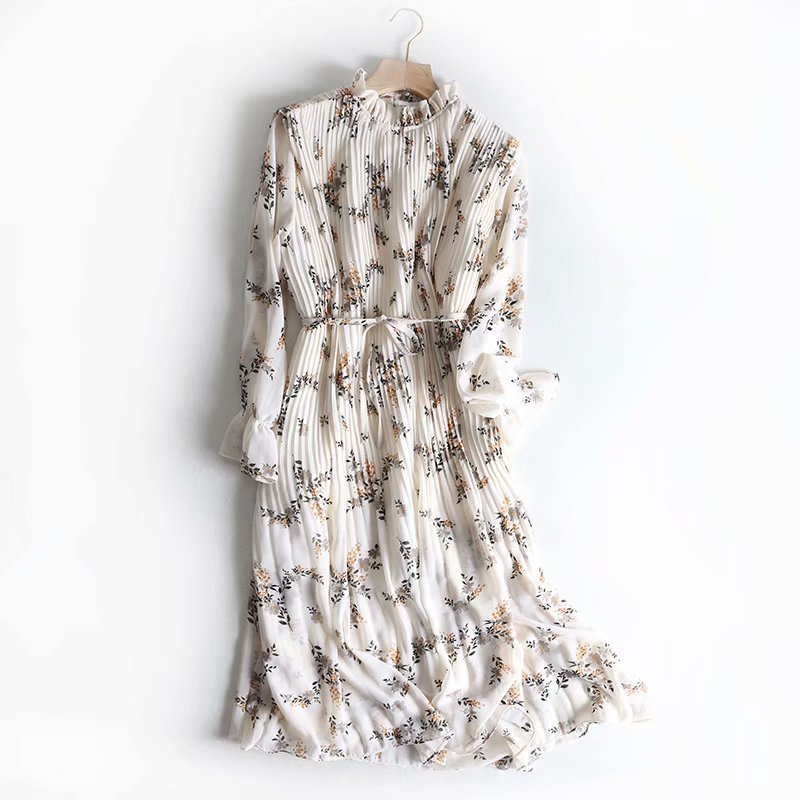 Floral Lace-Up Waist Mid-Length Dress Chiffon Skirt