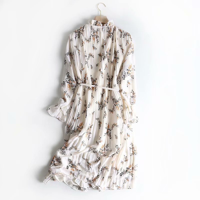 Floral Lace-Up Waist Mid-Length Dress Chiffon Skirt