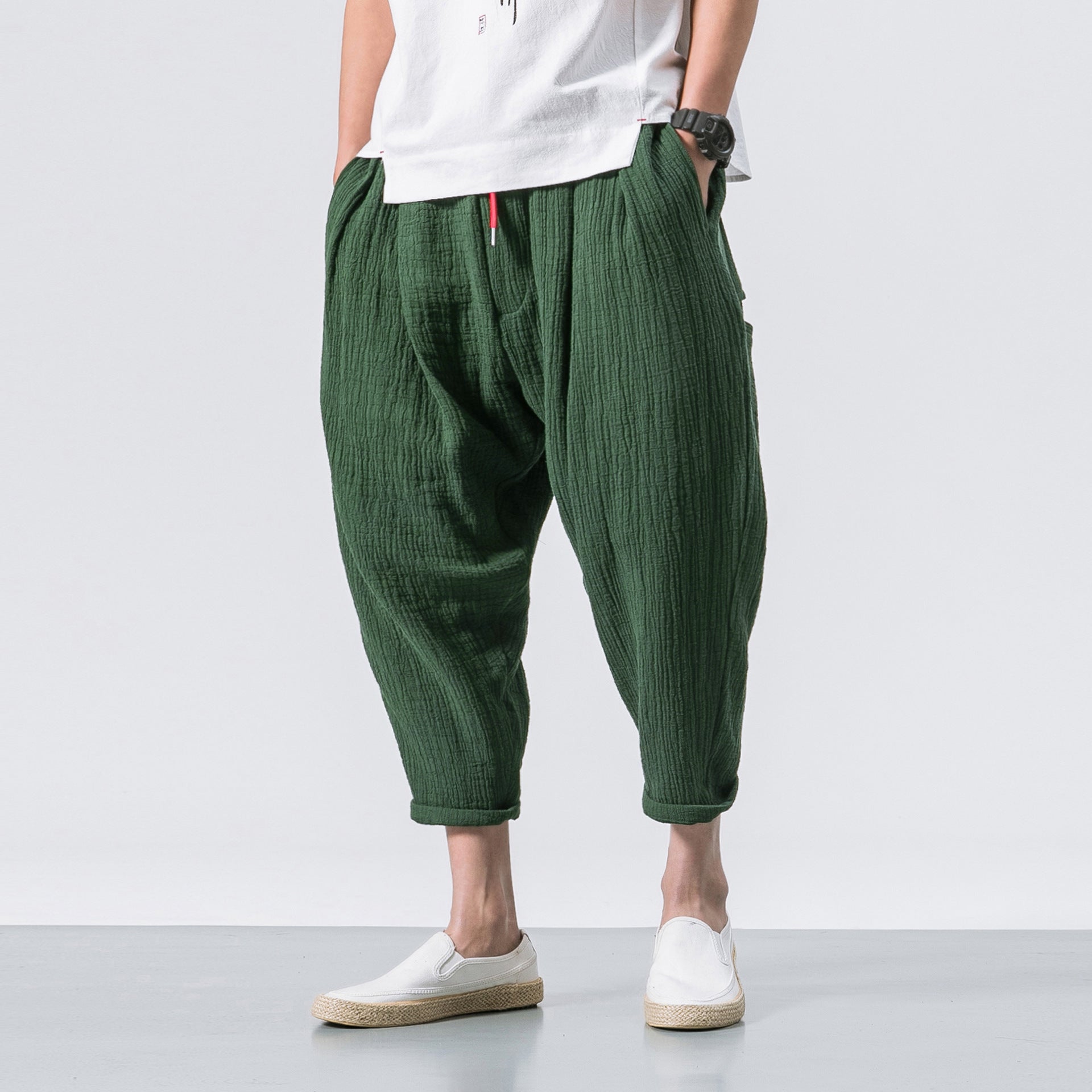 Chinese Style Cotton And Linen Men's Casual Trousers