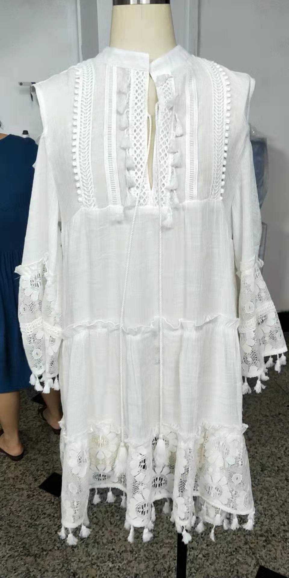 A Lot Of Spot Amazon Stitching Lace Strapless Sling Long-Sleeved Casual Solid Color Lace Dress 7 Colors 6 Yards