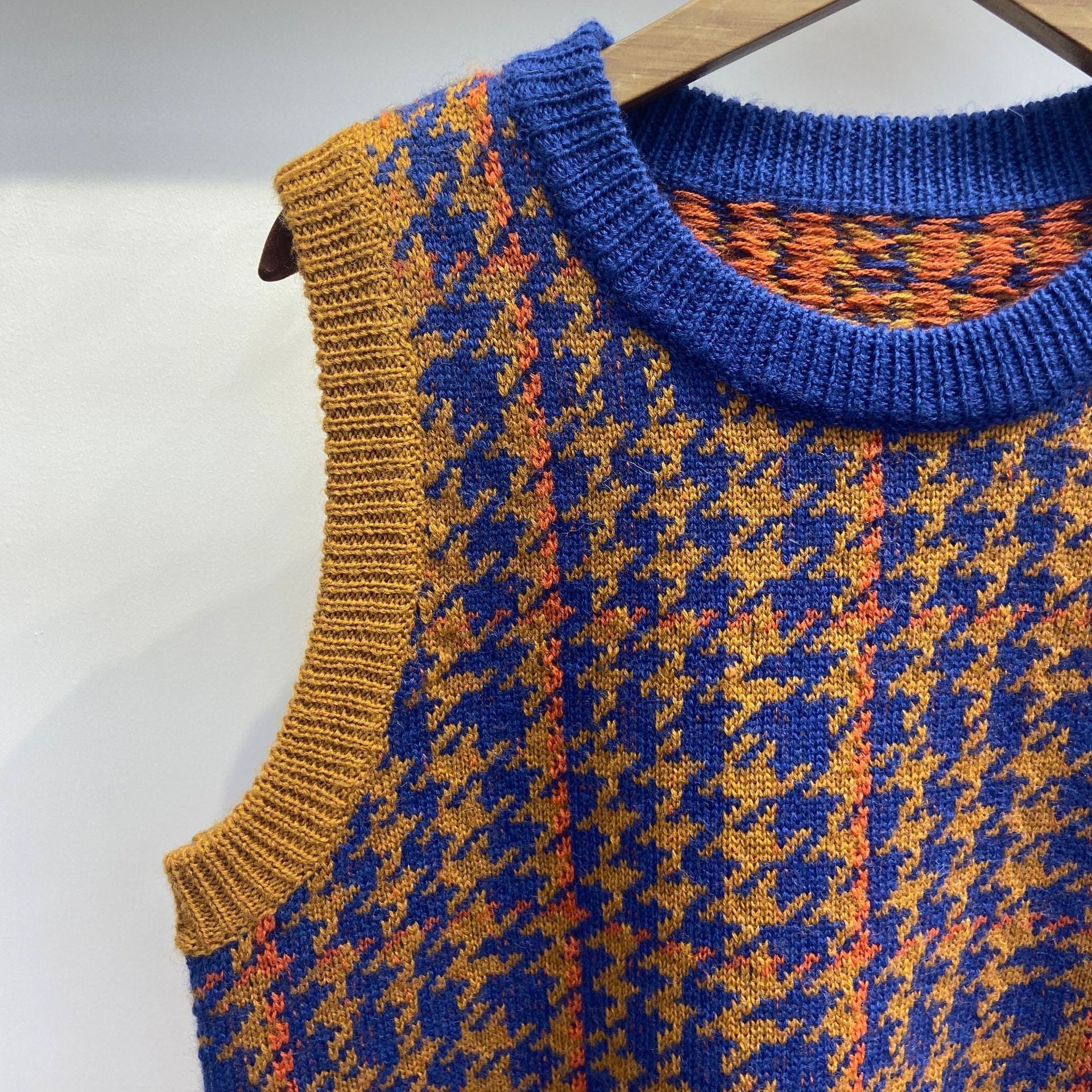 Houndstooth Purple Green Check Wool Vest