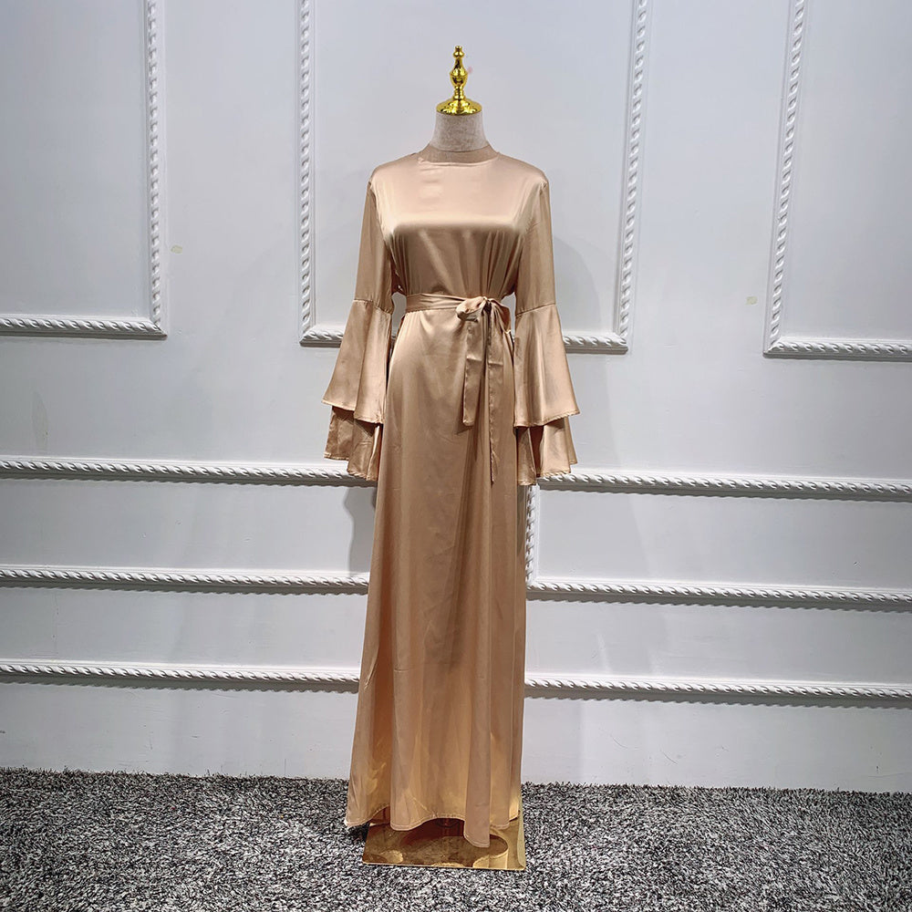 Solid Color Plus Size Double-layer Flared Sleeve Robe Dress