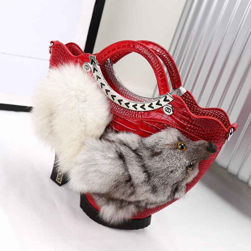 New Style Handbag High-Heeled Shoes Bag Fox Fur Bag