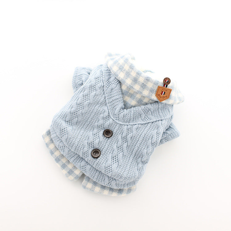 Woolen Plaid Fake Two Pieces Of Pet Dog Clothes