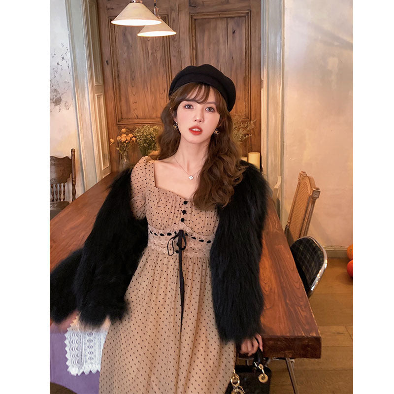 Polka Dot Mesh Dress Women