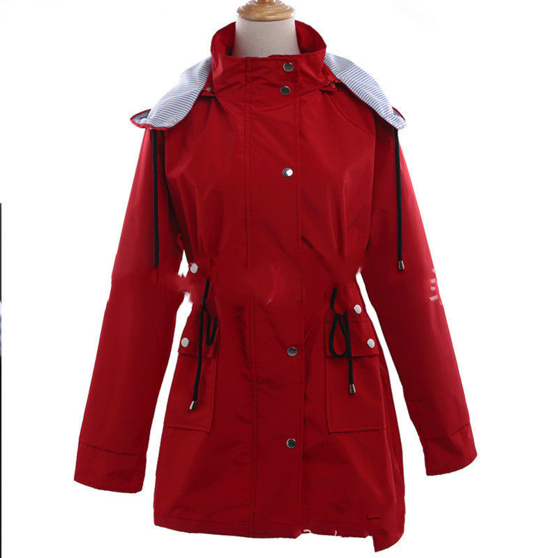 Casual hooded waist coat mid-length ladies trench coat