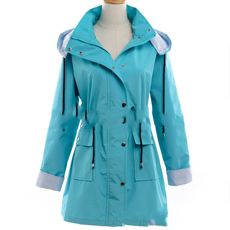 Casual hooded waist coat mid-length ladies trench coat