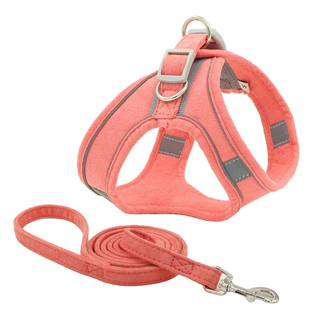 Suede Pet Chest Harness Reflective And Breathable Anti-Strike Cat Rope Small Dog Vest Type Traction Rope