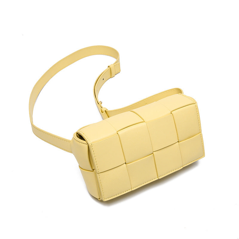 Belt Cassette Weave Leather Flap Bag Women Fashion Small Box Shoulder Bag Genuine Leather Chest Bag Ladies Waist Phone Bag