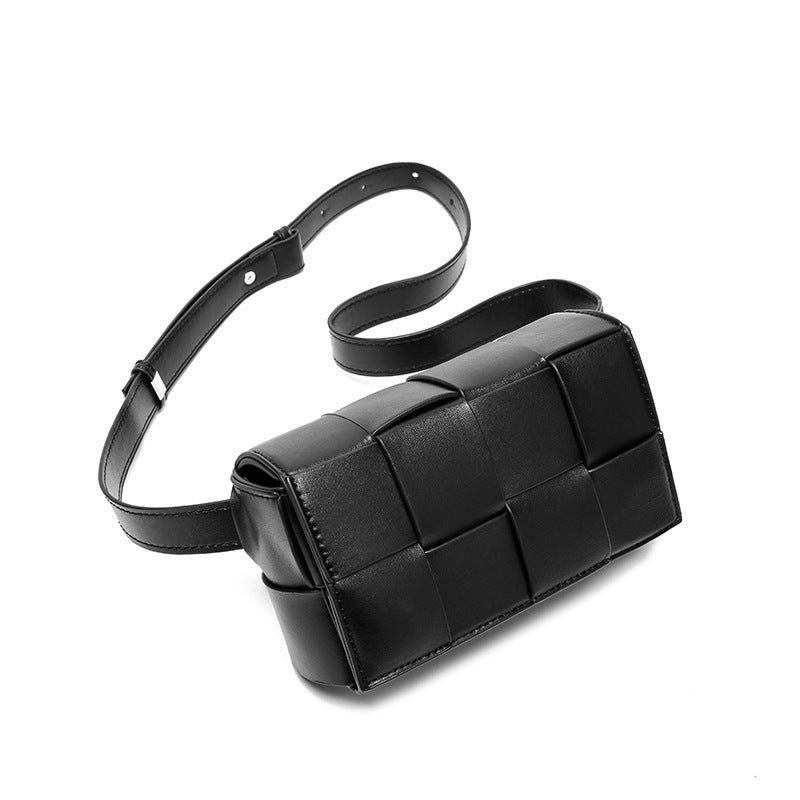 Belt Cassette Weave Leather Flap Bag Women Fashion Small Box Shoulder Bag Genuine Leather Chest Bag Ladies Waist Phone Bag