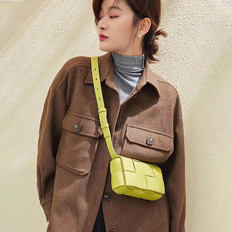Belt Cassette Weave Leather Flap Bag Women Fashion Small Box Shoulder Bag Genuine Leather Chest Bag Ladies Waist Phone Bag