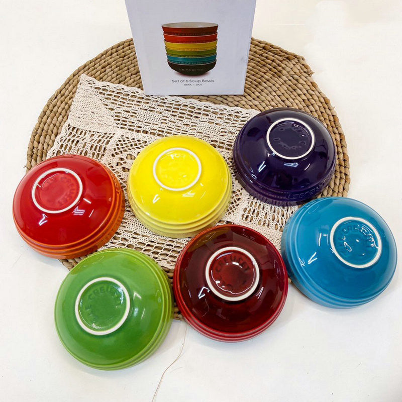 Rainbow Bowl Six-Piece Enamel Cute Ceramic Rice Bowl