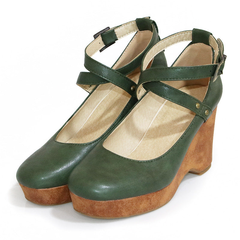 Buckle Cross Strap High Thick Heel Sandals Women