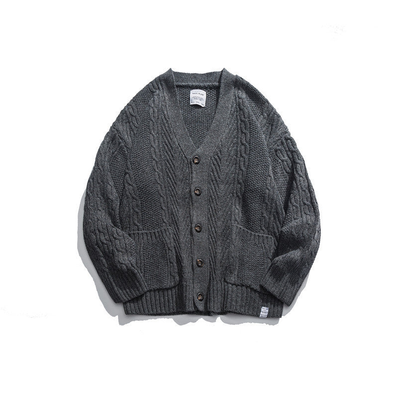Knit Sweater Men Japanese Men's V-neck Cardigan Sweater Youth Student Jacket
