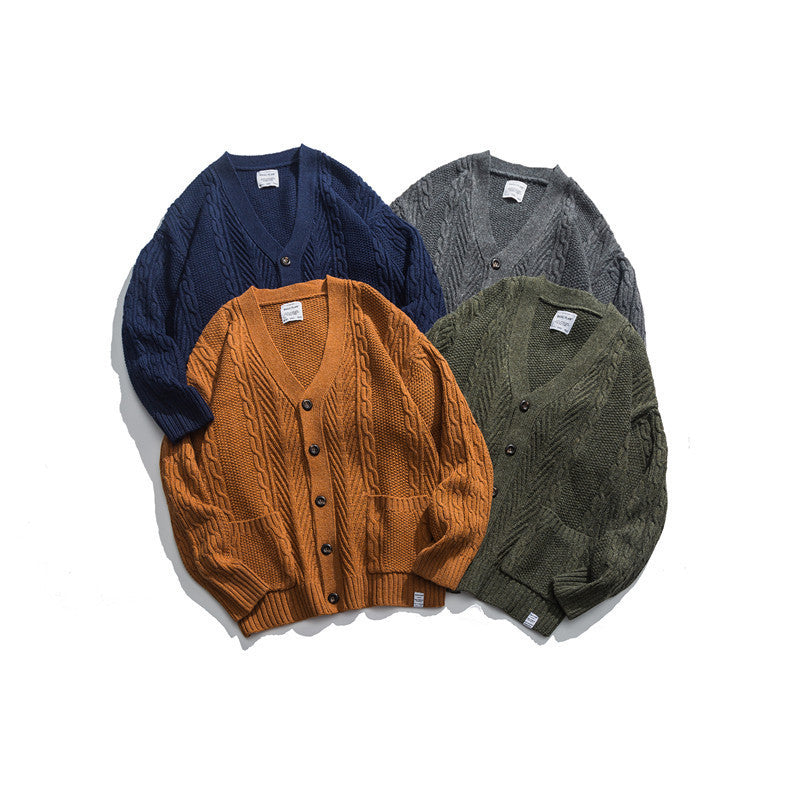 Knit Sweater Men Japanese Men's V-neck Cardigan Sweater Youth Student Jacket