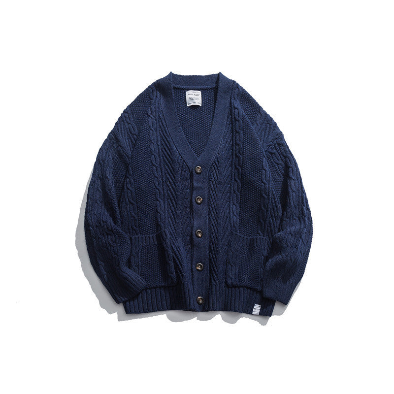 Knit Sweater Men Japanese Men's V-neck Cardigan Sweater Youth Student Jacket