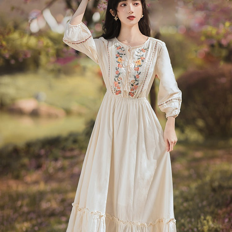 Retro Embroidery Ethnic Cotton And Linen Dress
