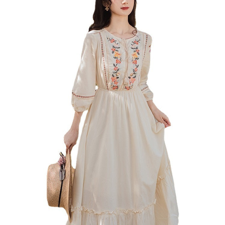 Retro Embroidery Ethnic Cotton And Linen Dress