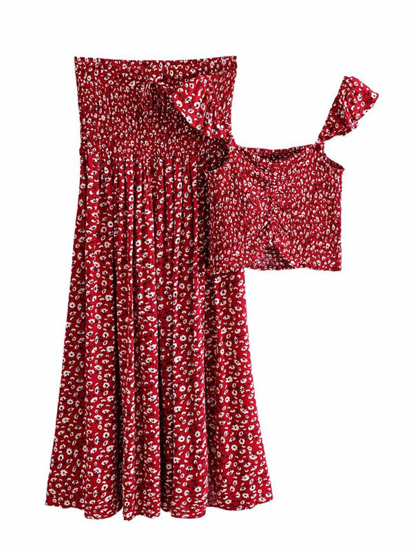 Two-piece Dress With Lotus Leaf Sleeves Sling Slit