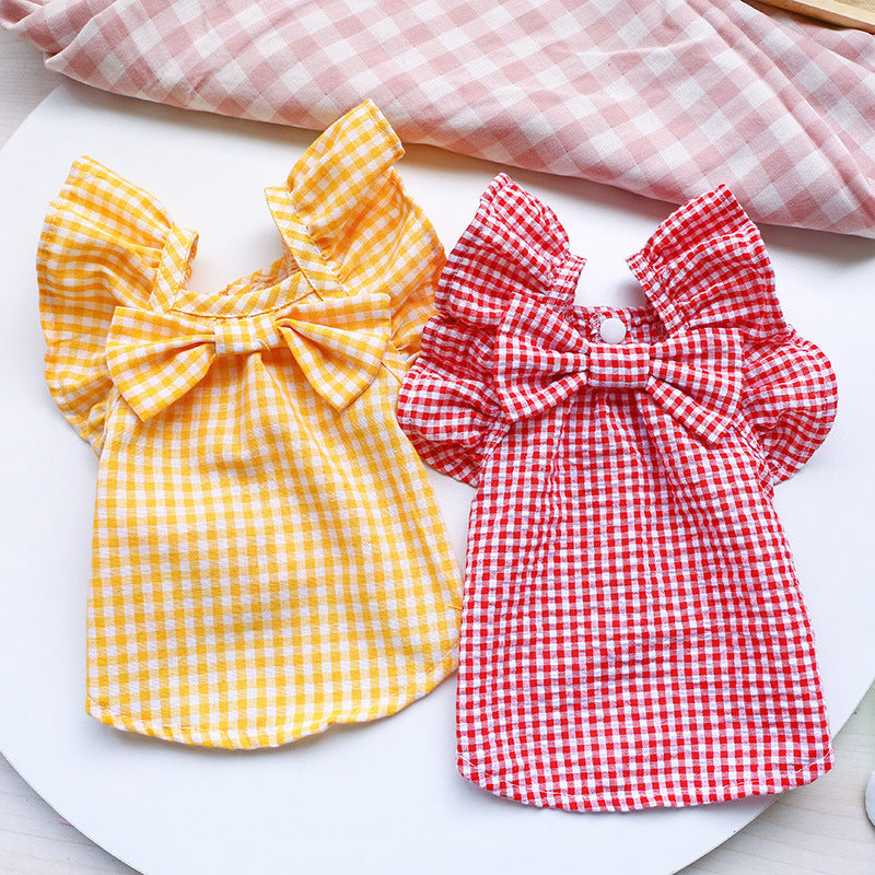 Pet Clothes Red Check Bowknot Pet Clothes Baby Shirt