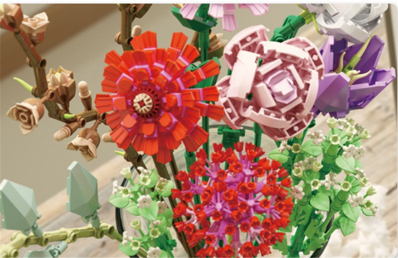 Flower Model Girl Adult Puzzle Assembly Assembling Bouquet Building Block Toy