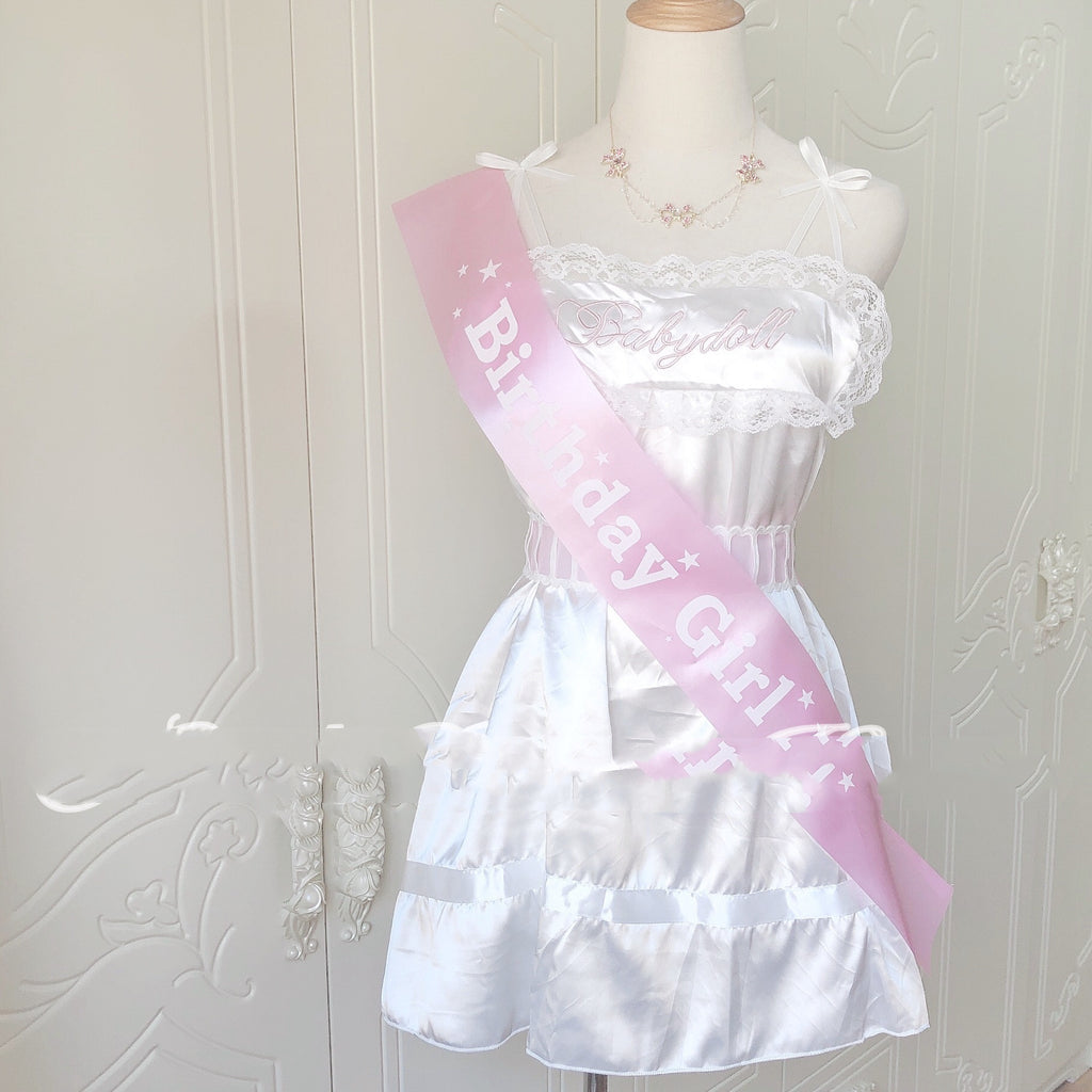 Embroidered Satin Short Suspender Skirt