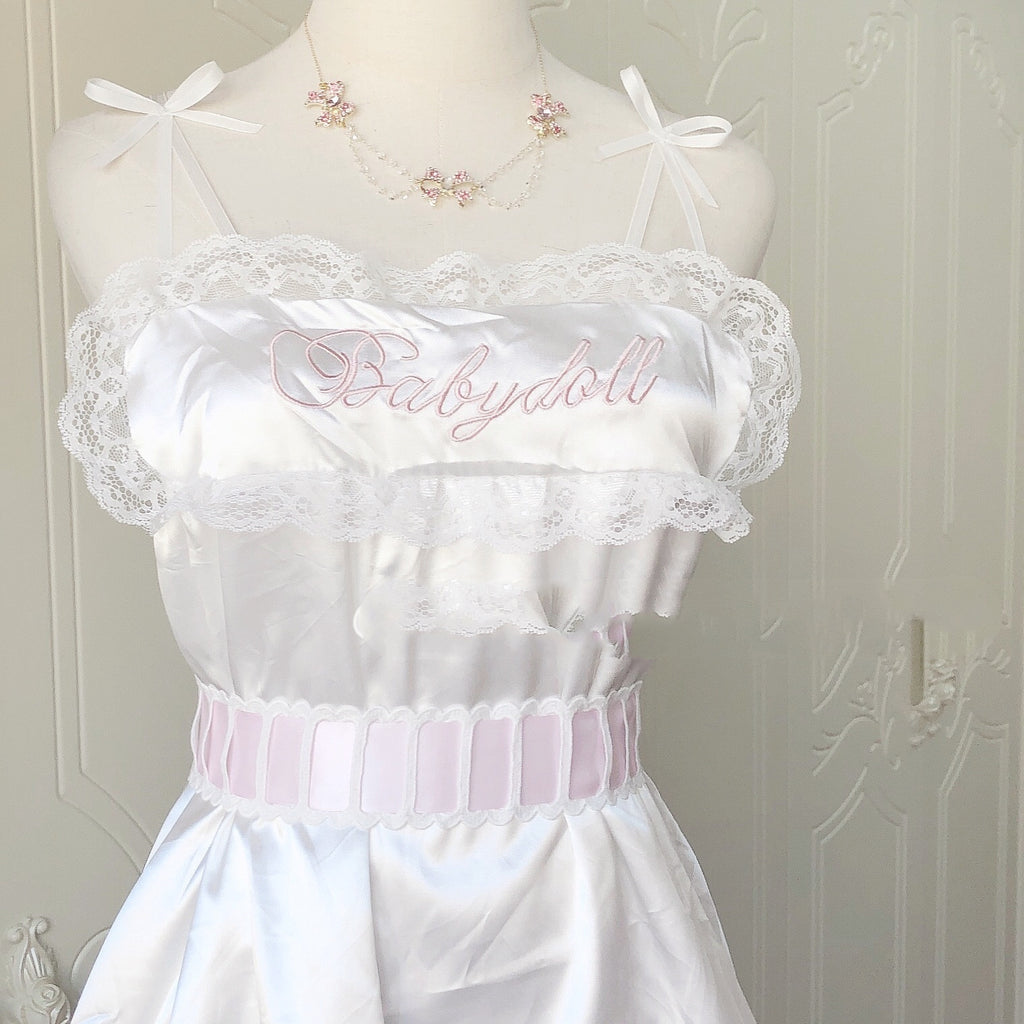 Embroidered Satin Short Suspender Skirt