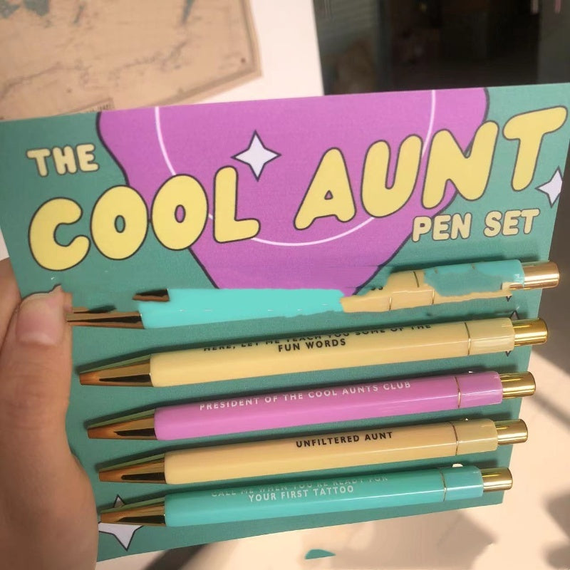 Cool Aunt Theme Paper Card Five Pen Set Black Ballpoint Pen