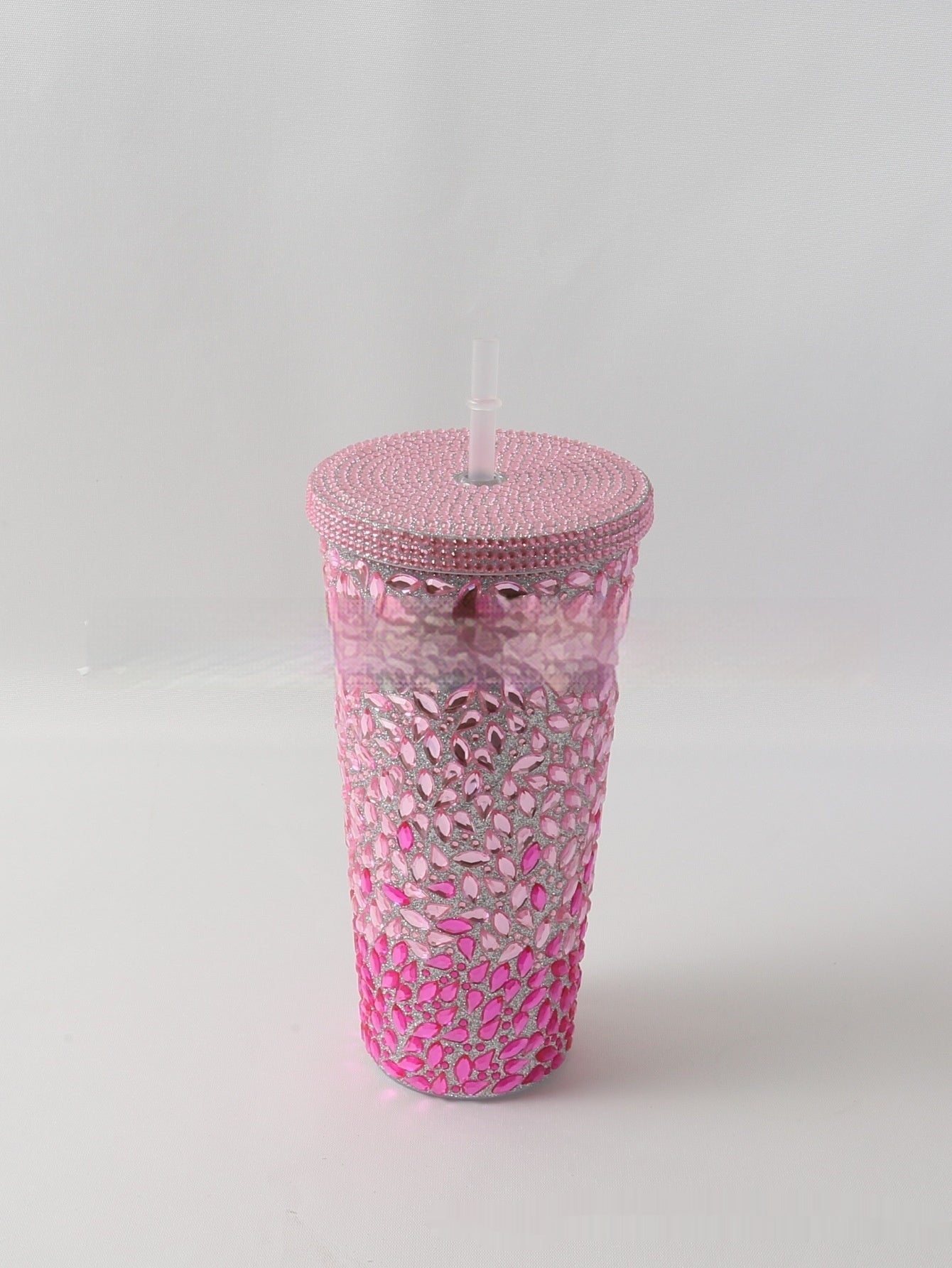 Stick-on Crystals Double-layer Large Capacity Cup With Straw